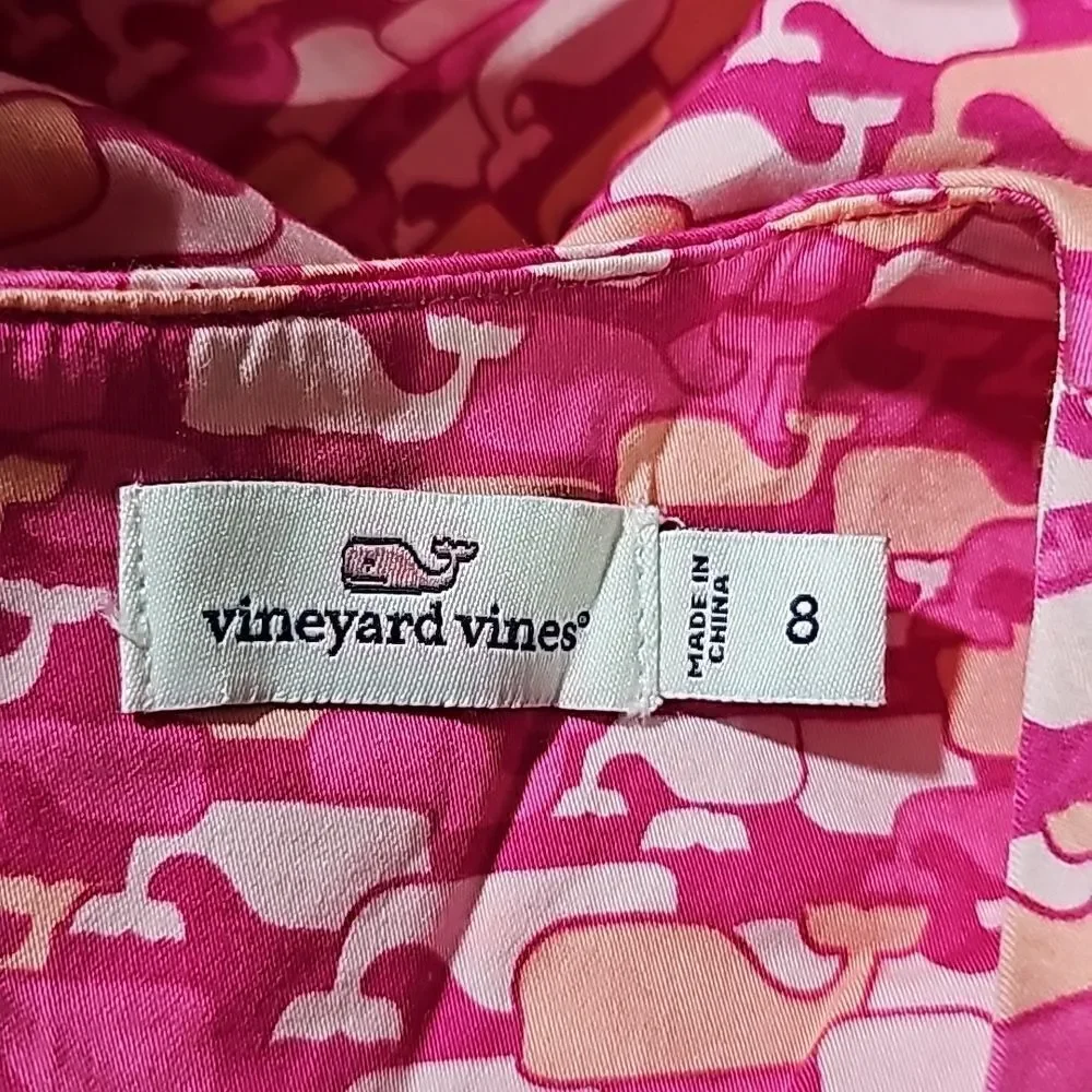 VINEYARD VINES Whale Print Diamond Back‎ Pink Dress - Size 8